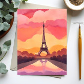 Paris Sunset | Eiffel Tower France Watercolor ポストカード