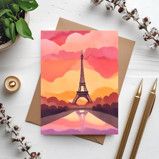 Paris Sunset | Eiffel Tower France Watercolor Card