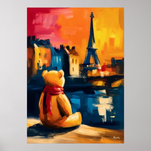 Paris Teddy Fauvist Eiffel Tower Sunset Print ポスター (正面)