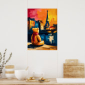 Paris Teddy Fauvist Eiffel Tower Sunset Print ポスター (キッチン)