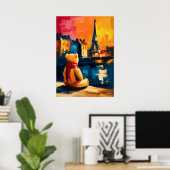 Paris Teddy Fauvist Eiffel Tower Sunset Print ポスター (ホームオフィス)