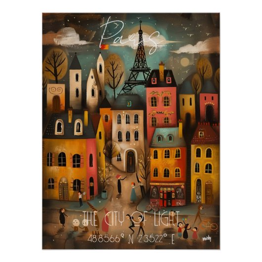 Paris: The City of Light - Whimsical Art ポスター (正面)