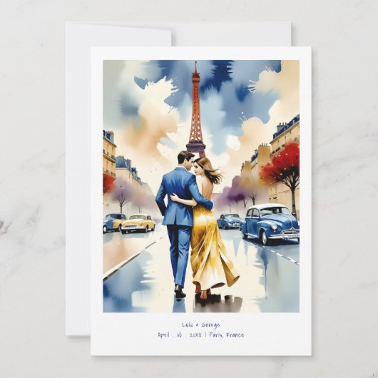 Paris Tour Eiffel Colorful Cityscape Wedding 招待状 (正面)