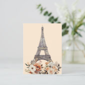 Paris Trip Eiffel Tower Beautiful Floral ポストカード (スタンド正面)