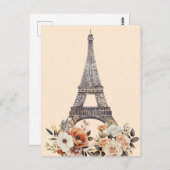 Paris Trip Eiffel Tower Beautiful Floral ポストカード (正面/裏面)