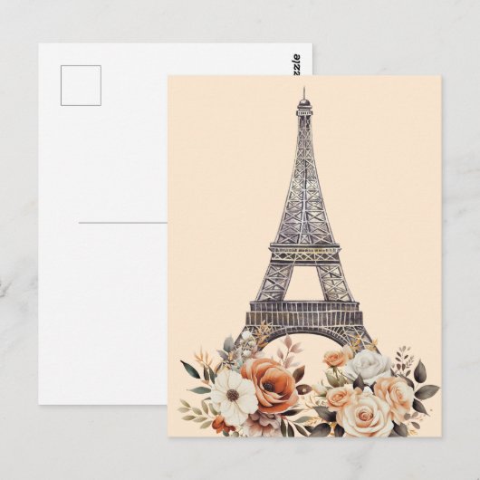 Paris Trip Eiffel Tower Beautiful Floral ポストカード (正面/裏面)