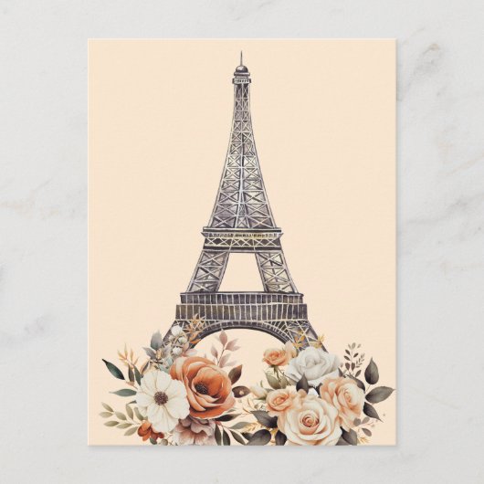 Paris Trip Eiffel Tower Beautiful Floral ポストカード (正面)