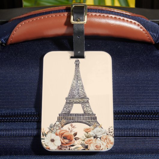 Paris Trip Eiffel Tower Beautiful Floral ラゲッジタグ (正面インサイチュ2)