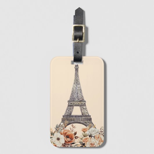 Paris Trip Eiffel Tower Beautiful Floral ラゲッジタグ (正面縦)