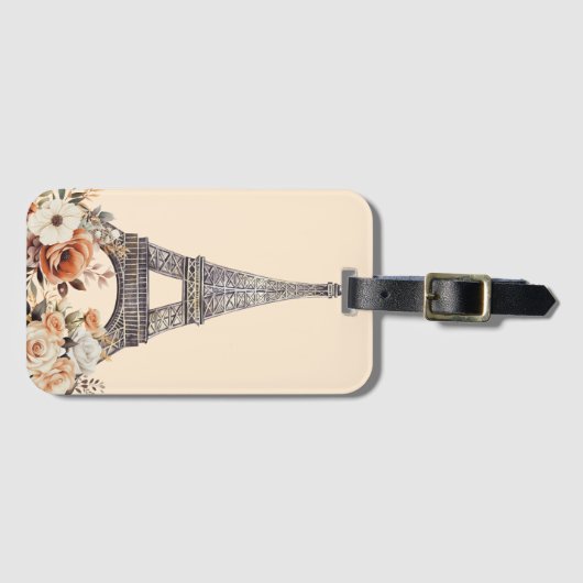 Paris Trip Eiffel Tower Beautiful Floral ラゲッジタグ (正面横)