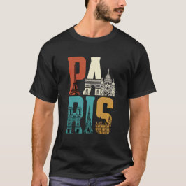 Paris Typography Art | Vintage Parisian Landmarks  Tシャツ