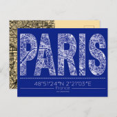 Paris Typography Map Postcard Modern Travel Design ポストカード (正面/裏面)