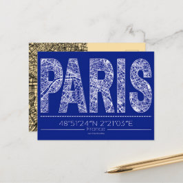 Paris Typography Map Postcard Modern Travel Design ポストカード