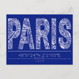 Paris Typography Map Postcard Modern Travel Design ポストカード