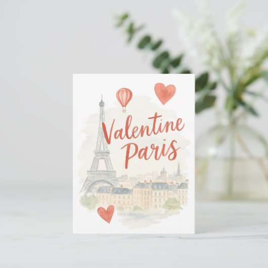 Paris Valentine Watercolor Card – Eiffel Tower  シーズンポストカード (スタンド正面)