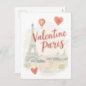 Paris Valentine Watercolor Card – Eiffel Tower  シーズンポストカード (正面/裏面)