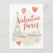 Paris Valentine Watercolor Card – Eiffel Tower  シーズンポストカード (正面)