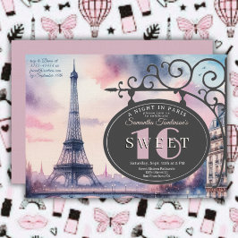 Paris Vintage Eiffel Tower Sweet 16 Birthday  招待状