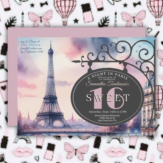Paris Vintage Eiffel Tower Sweet 16 Birthday  招待状
