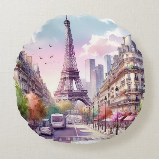 paris watercolor ラウンドクッション (正面)