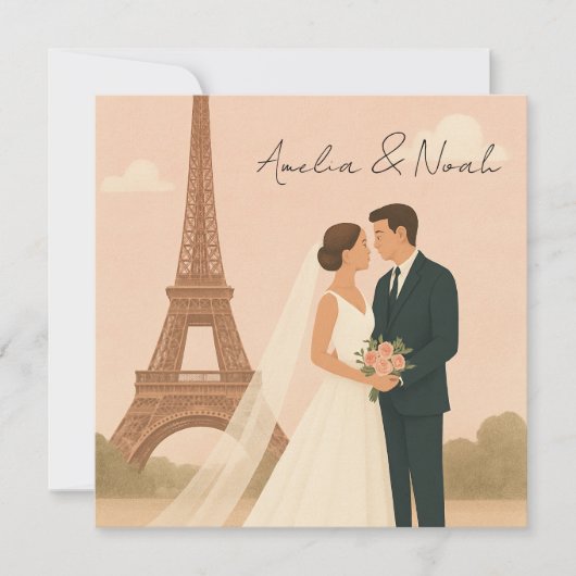 Paris Wedding Invitation | Elegant Eiffel Tower  セーブザデート (正面)