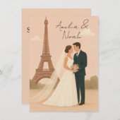 Paris Wedding Invitation | Elegant Eiffel Tower  招待状 (正面/裏面)