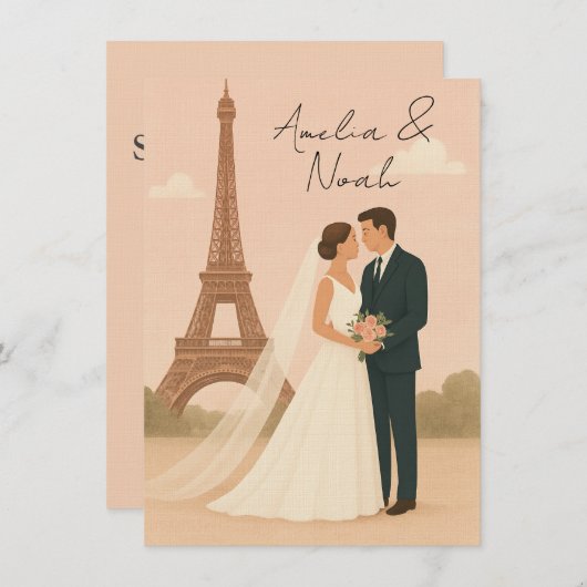 Paris Wedding Invitation | Elegant Eiffel Tower  招待状 (正面/裏面)