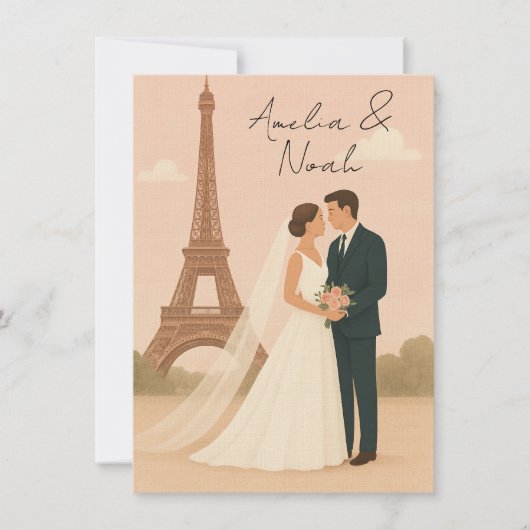 Paris Wedding Invitation | Elegant Eiffel Tower  招待状 (正面)