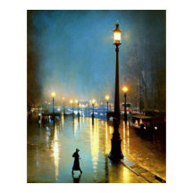 Paris wet evening lamps Big lamp Impressionism 