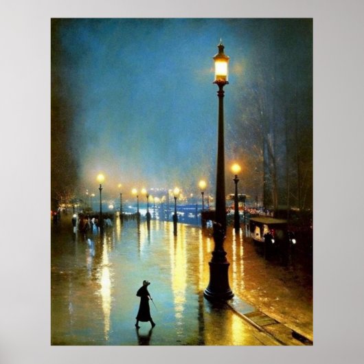 Paris wet evening lamps Big lamp Impressionism  ポスター (正面)