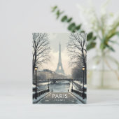 Paris Winter Snow Eiffel Tower ポストカード (スタンド正面)