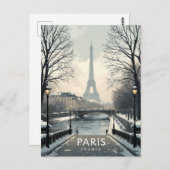 Paris Winter Snow Eiffel Tower ポストカード (正面/裏面)