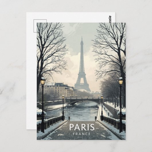 Paris Winter Snow Eiffel Tower ポストカード (正面/裏面)
