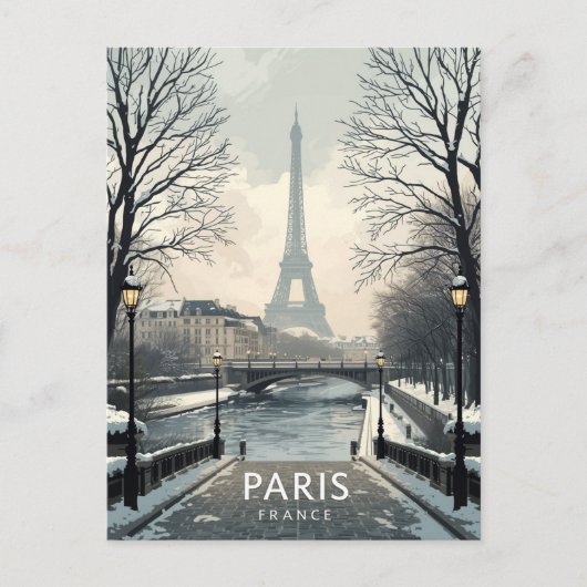Paris Winter Snow Eiffel Tower ポストカード (正面)