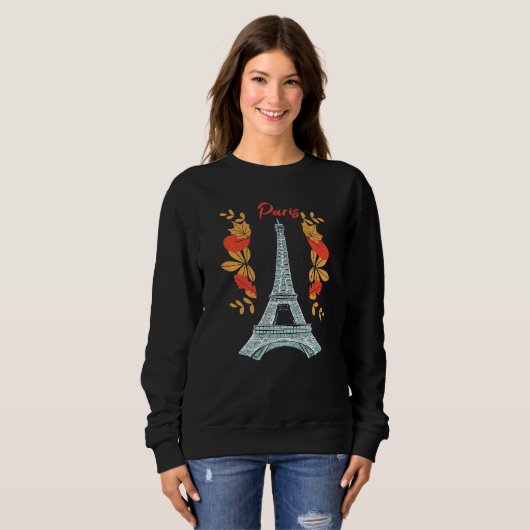 Paris With Autumn Leaves Eiffel Tower in Fall Fren スウェットシャツ (正面フル)