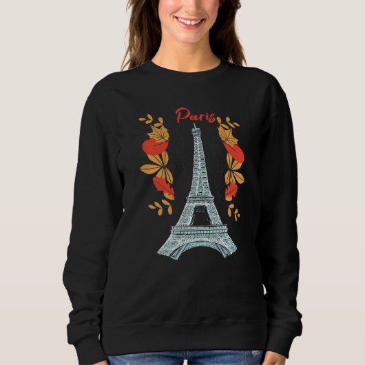 Paris With Autumn Leaves Eiffel Tower in Fall Fren スウェットシャツ (正面)