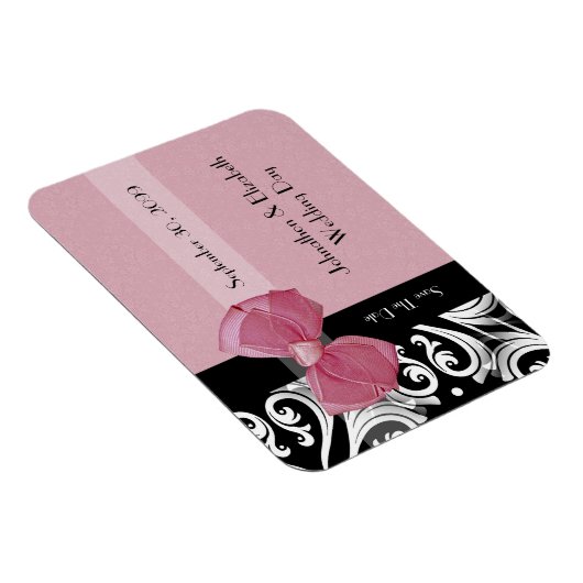 Parisianのピンク結婚の弓と名前を保存 マグネット (右側)