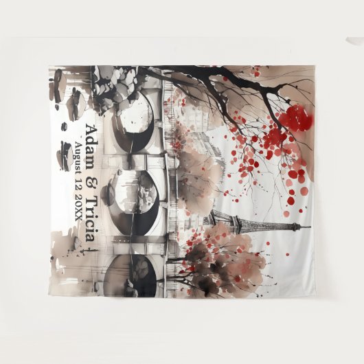 Parisian Autumn Dream Wedding Backdrop タペストリー (正面(横))