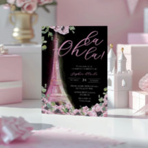Parisian Black Pink Floral Invitation
