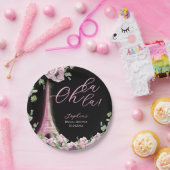 Parisian Black Pink Floral Paper Plate ペーパープレート (パーティー)