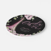 Parisian Black Pink Floral Paper Plate ペーパープレート (アングル)