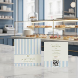 Parisian Blue Stripes French Bakery QR Patisserie  スクエア名刺