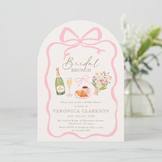 Parisian Brunch Pink Bow Bridal Shower Invitation 招待状 (スタンド正面)