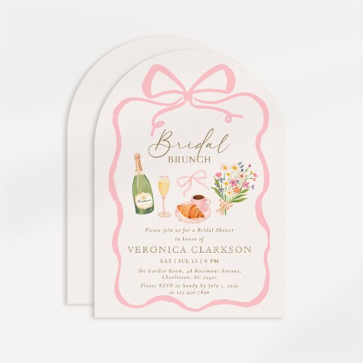 Parisian Brunch Pink Bow Bridal Shower Invitation 招待状