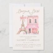 Parisian Café Bonjour Bébé Baby Shower Invitation 招待状 (正面)