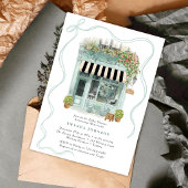 Parisian Cafe Bonjour Bebe Blue Theme Baby Shower  招待状