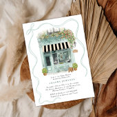 Parisian Cafe Bonjour Bebe Blue Theme Baby Shower  招待状