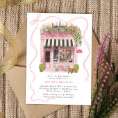 Parisian Cafe Bonjour Bebe Pink Bow Baby Shower  招待状