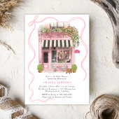 Parisian Cafe Bonjour Bebe Pink Bow Baby Shower  招待状