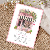 Parisian Cafe Bonjour Bebe Pink Theme Baby Shower  招待状